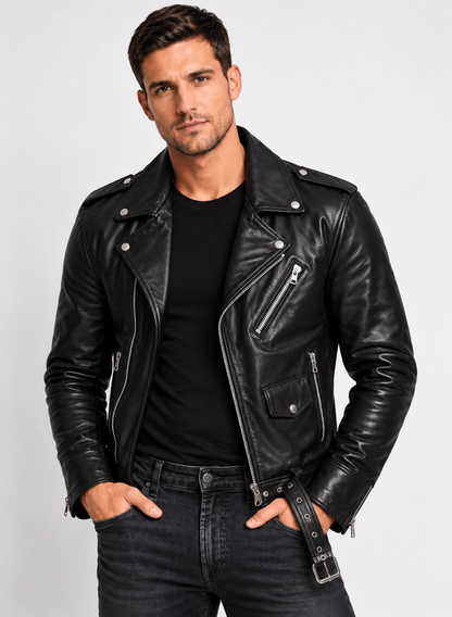 Jaqueta de Couro Bovino Modelo Rock com Botão Frontal