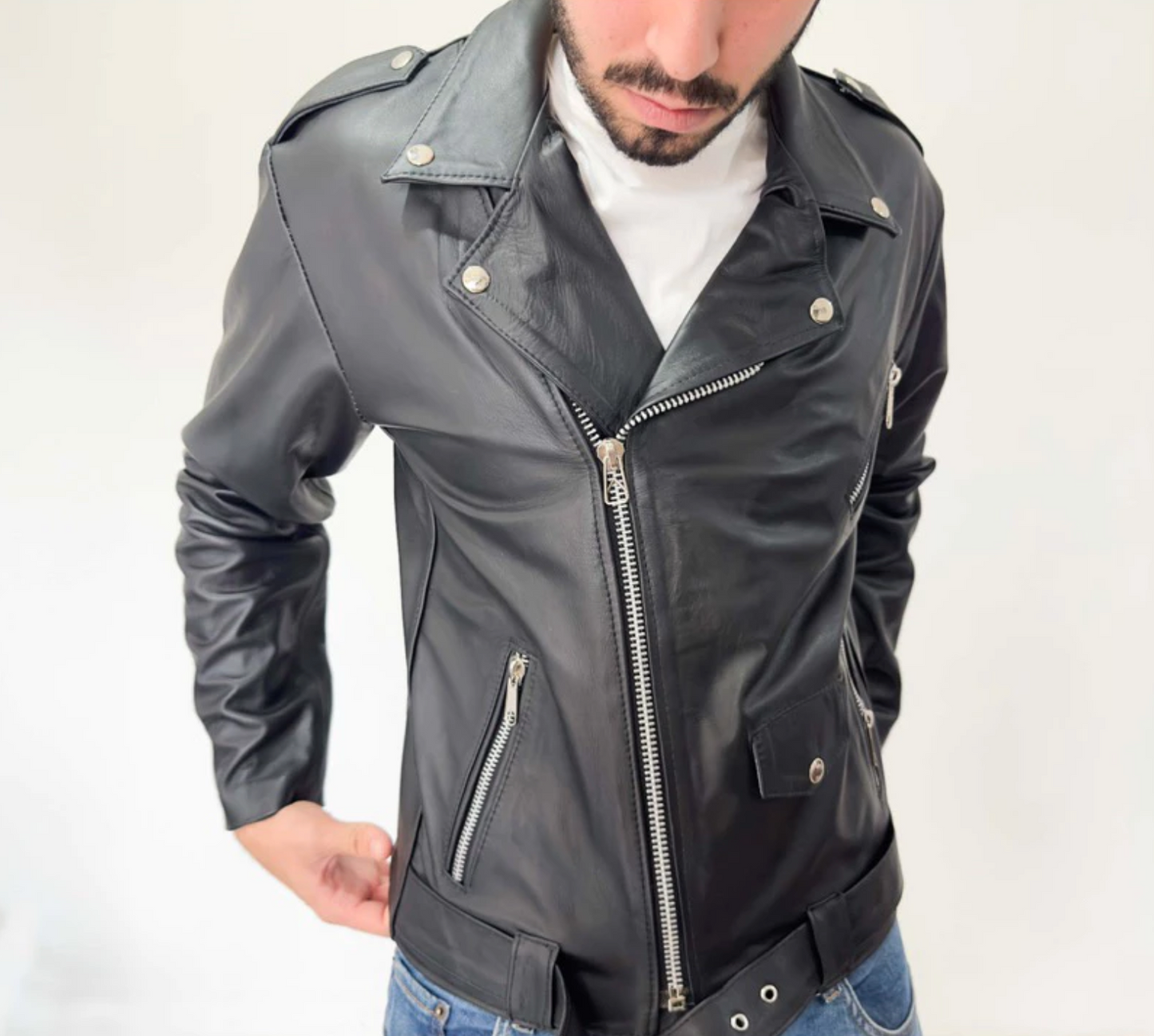 Jaqueta de Couro Bovino Legitimo Modelo Rock Black