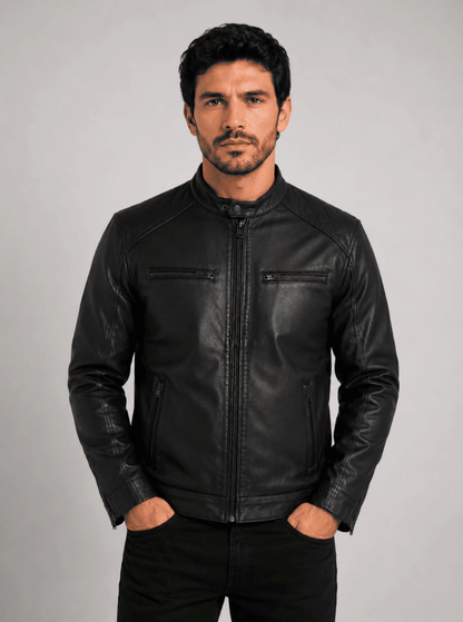 Jaqueta Estilo Biker Premium Masculina de Couro Legítimo Preta