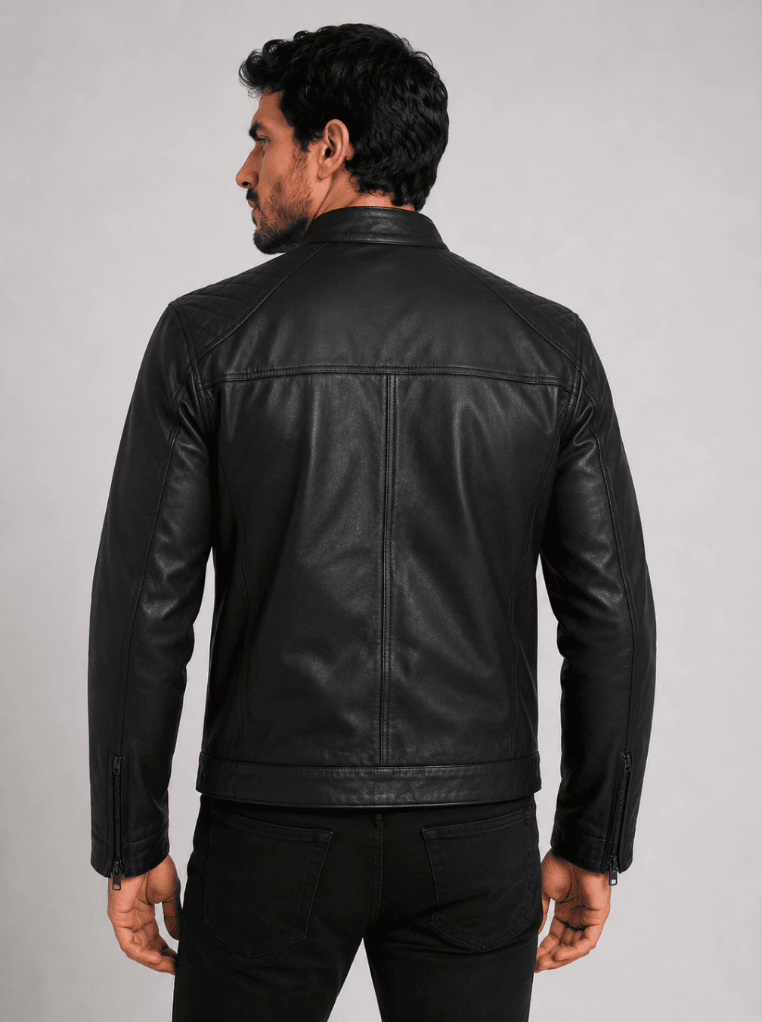 Jaqueta Estilo Biker Premium Masculina de Couro Legítimo Preta