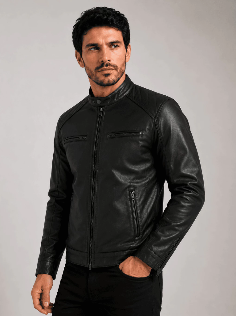 Jaqueta Estilo Biker Premium Masculina de Couro Legítimo Preta
