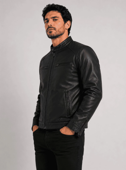 Jaqueta Estilo Biker Premium Masculina de Couro Legítimo Preta