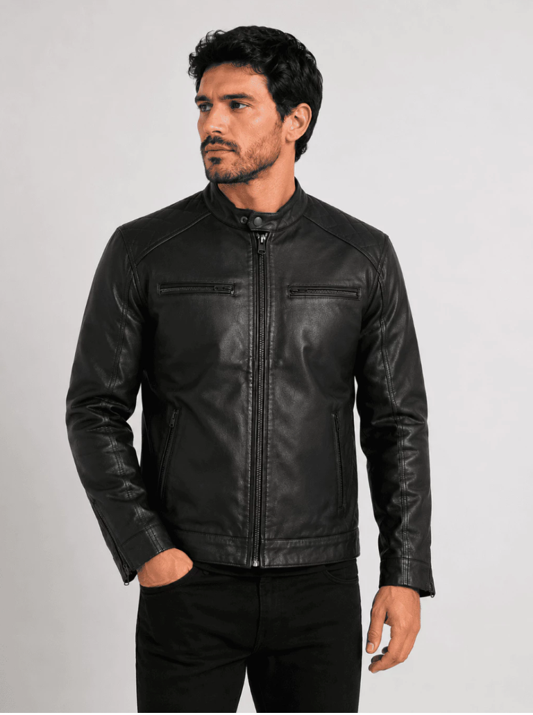 Jaqueta Estilo Biker Premium Masculina de Couro Legítimo Preta