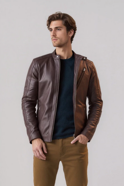 Jaqueta De Couro Bovino Legítimo Masculina Slim Marrom
