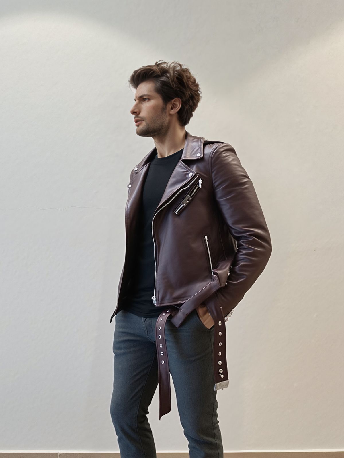 Jaqueta de Couro Bovino Legitimo Modelo Rock Marrom Classic
