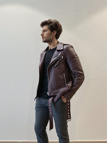 Jaqueta de Couro Bovino Legitimo Modelo Rock Marrom Classic