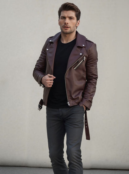 Jaqueta de Couro Bovino Legitimo Modelo Rock Marrom Classic
