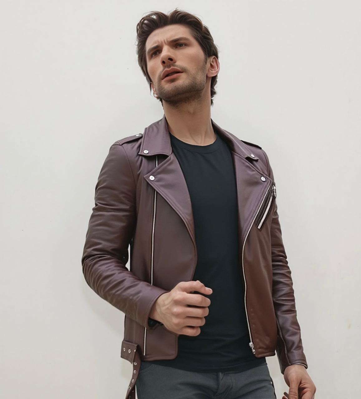 Jaqueta de Couro Bovino Legitimo Modelo Rock Marrom Classic