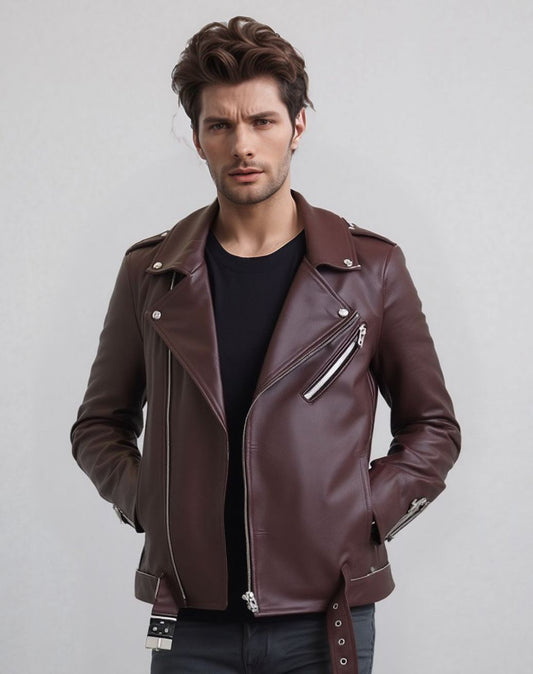 Jaqueta de Couro Bovino Legitimo Modelo Rock Marrom Classic