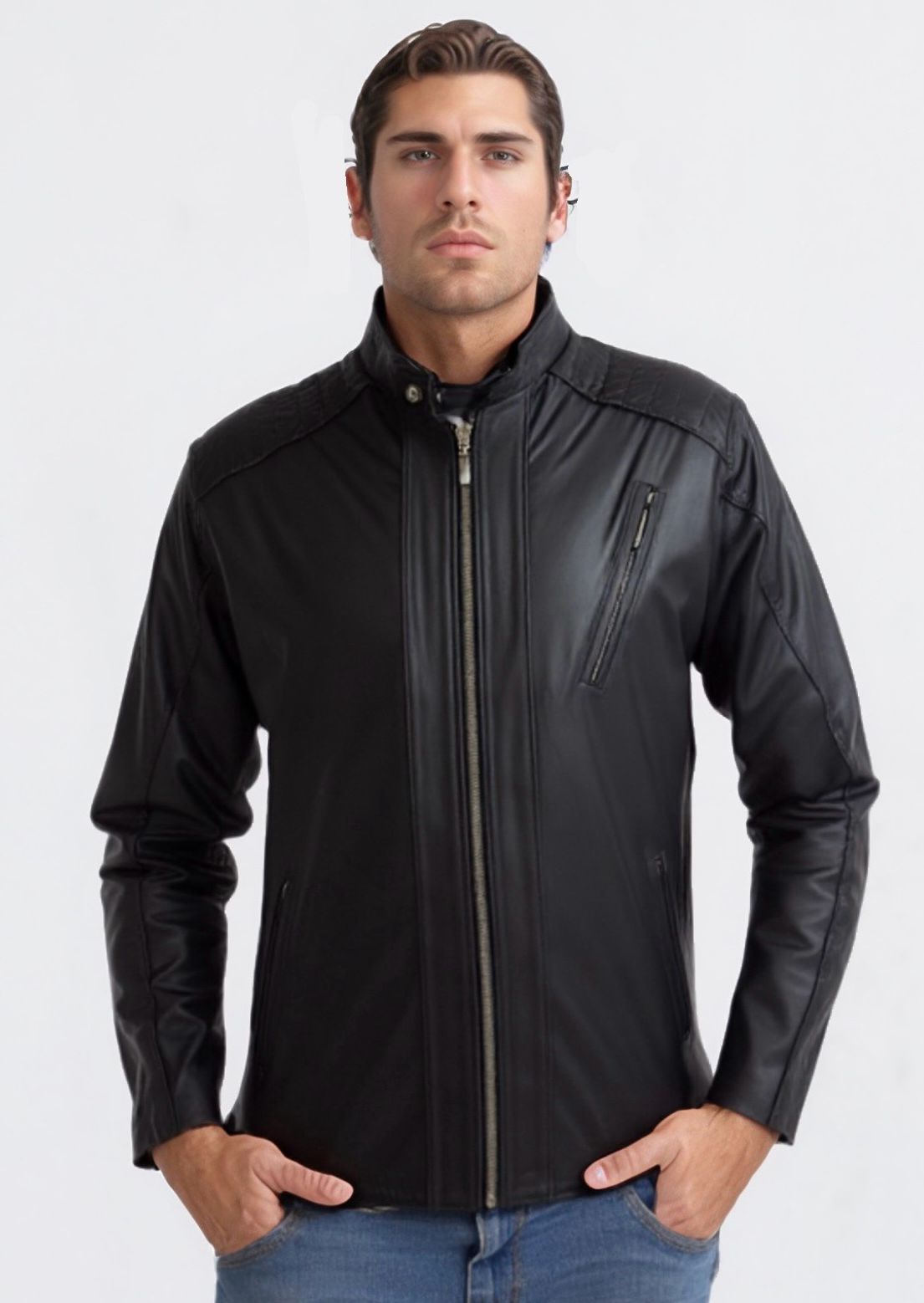 Jaqueta De Couro Bovino Legítimo Masculina Slim Preta