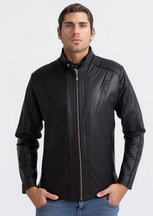Jaqueta De Couro Bovino Legítimo Masculina Slim Preta