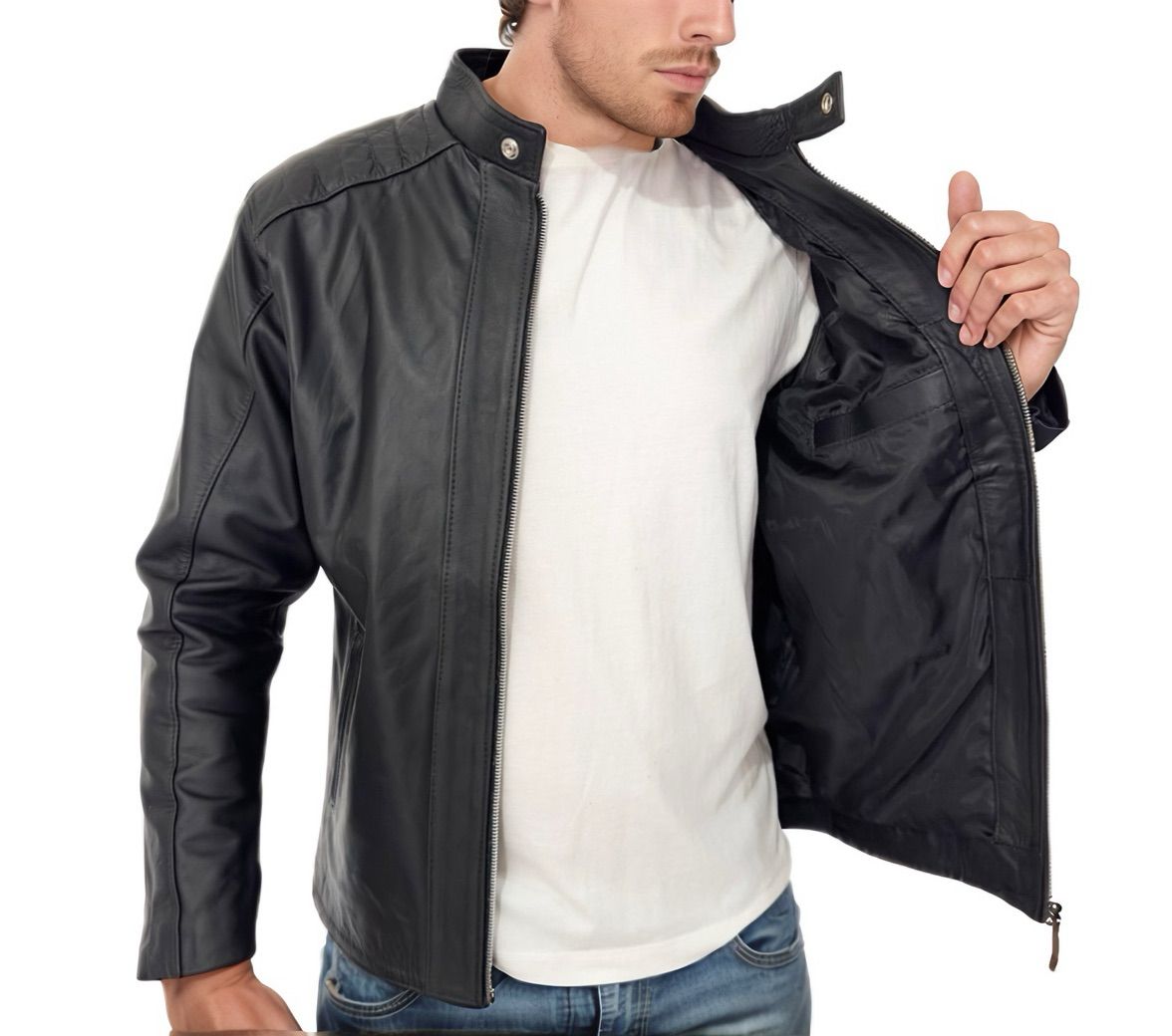 Jaqueta De Couro Bovino Legítimo Masculina Slim Preta