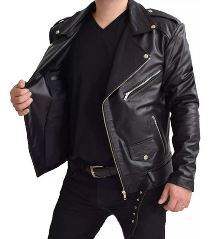 Jaqueta de Couro Bovino Legitimo Modelo Rock Black